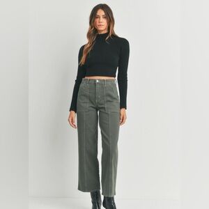 Just Black Green Seamed Utility Pants